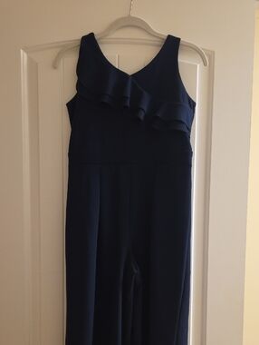Nickie Lew - Women's Navy Ruffle-Front Jumpsuit